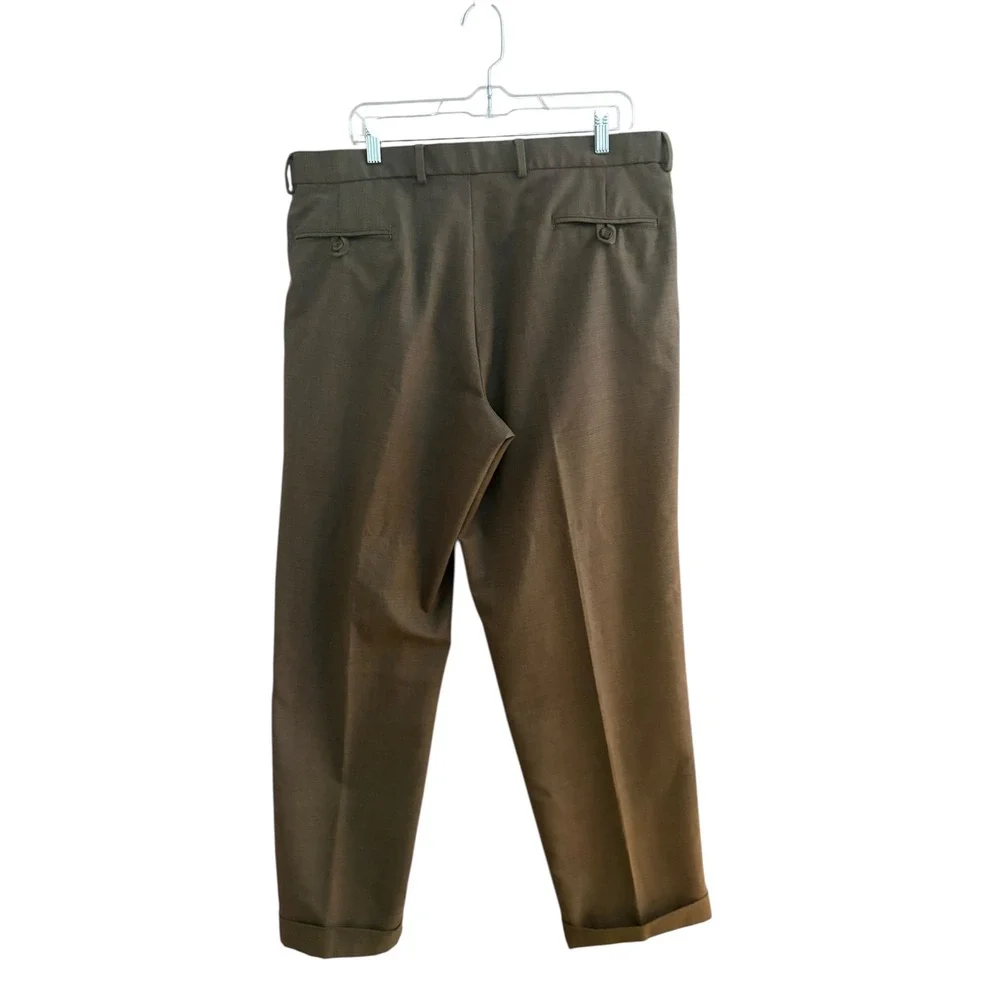 Dockers Men's Dress Pants 38x32 Brown Pleated Relaxed Fit‎ Wool Blend